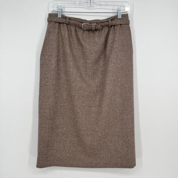 Vtg Nordstrom Weathervane Wool Skirt Suit Women Blazer 10 Skirt 12 Brown Tweed - Picture 4 of 10